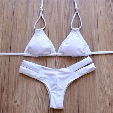 Sexy mature woman pure color brief swimwear bikinis swimsuit beachwear