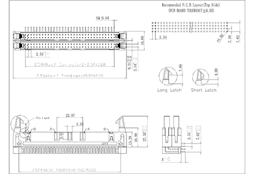 2,54mm Συνδέτες κεφαλίδας εκτοξευτήρα/μανδάλωσης 90 ° διπλό στρώμα