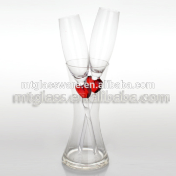 Elegant red heart decor valentine day clear wine glass,drinking glass,champange flute