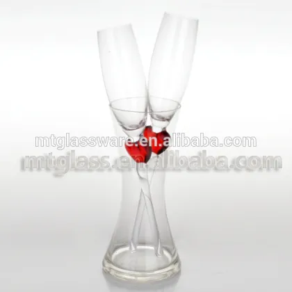 Elegant red heart decor valentine day clear wine glass,drinking glass,champange flute