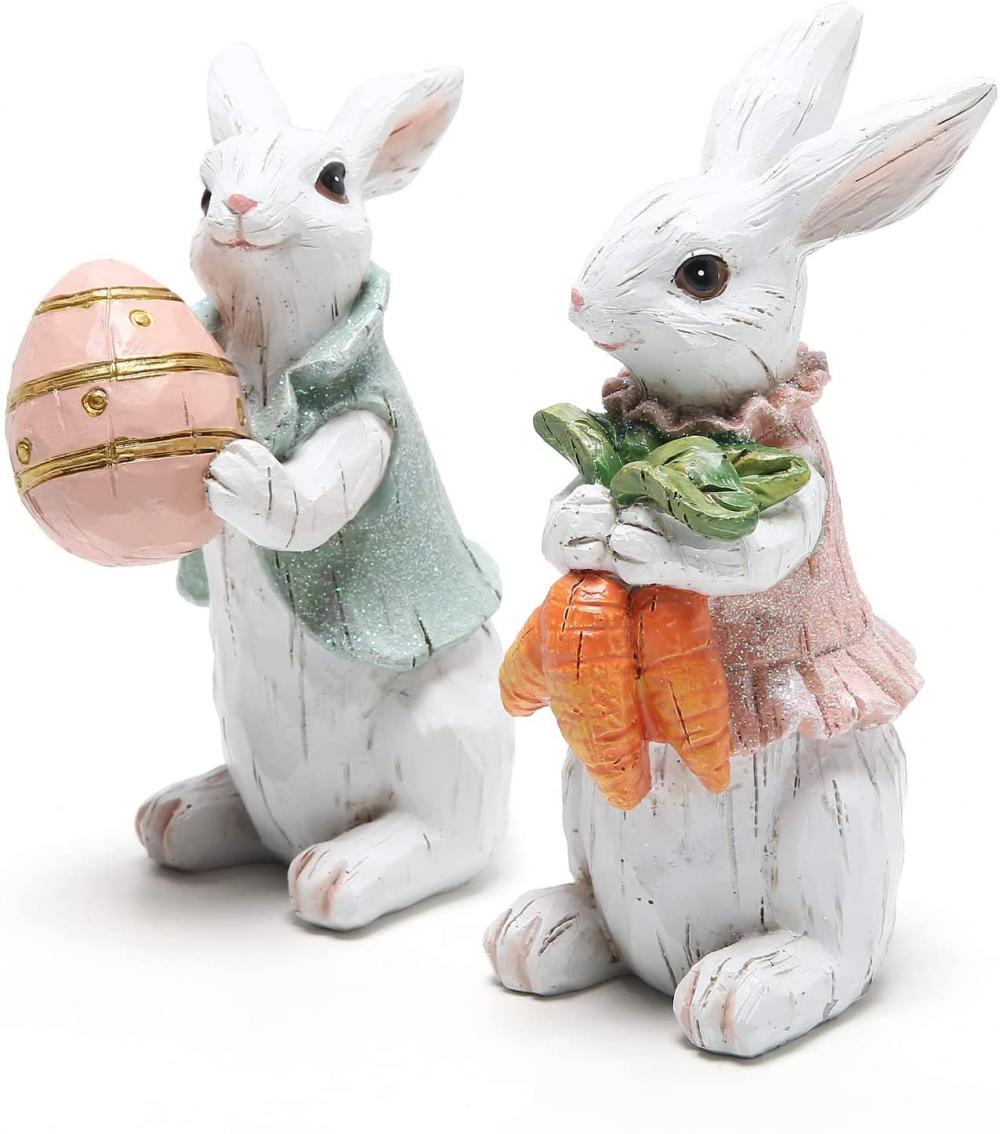 Figurines de lapin (lapin blanc de Pâques 2pcs)