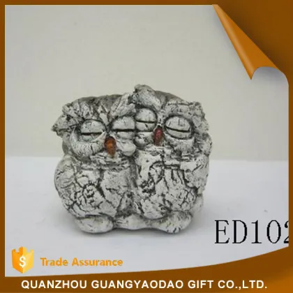 Miniature two innocent sleeping owls wedding decoration table decoration