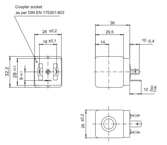 Main dimension of SV01/BV01/EV01/SV09 water solenoid valve coils