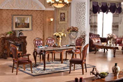 Factory price classic wood legs marble dining table