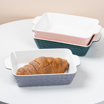 Ceramic Baking Dish with Rock Texture and Two Ears for Oven Cooking