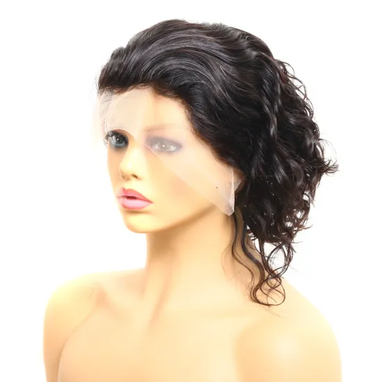 Short Water Wave 6'' 13x4 Front Lace Bob Wig Pixie Cut 100% Human Hair with Baby Hair