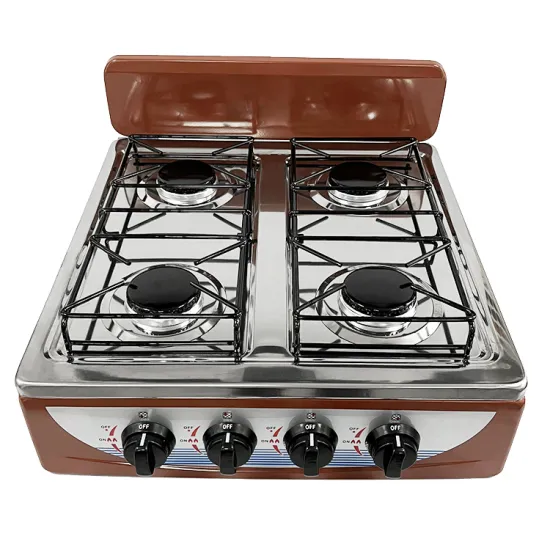 Stainless Steel Outdoor Four Burner Gas Cooker with Brown Enamel Hob