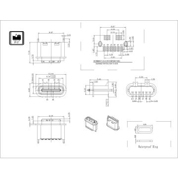 Type-C 6P Female Waterproof 180° SMT Type