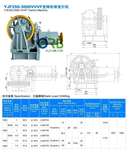 Elevator VVVF geared motor traction machine