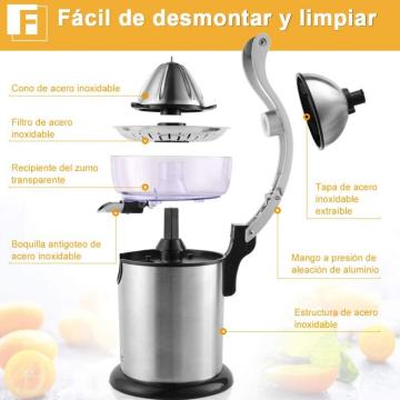 130 W Elétrico Citrus Juicer Laranja Limão Limão Grapefruit Juicer Corpo em Aço Inoxidável e Filtro e Extrator de Prensa de Cone Laranja