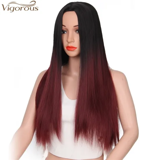 Vigorous Ombre Synthetic Wig Long Straight Red Wig Natural Looking Heat Resistant Wig for African American Women