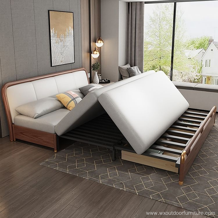 Soft Modern Home Furniture Hotel 3 seat Wood Frames Fabric Leather Living Room Folding Sofa Bed with Storage