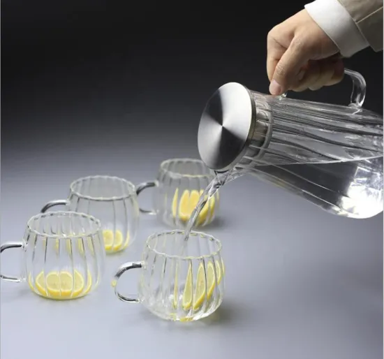 custom ribbed transparent Heat-resistant glass tea pot