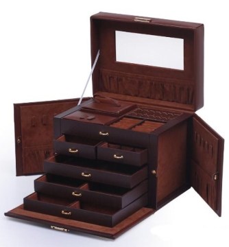 Shining Image Brown LEATHER JEWELRY BOX / CASE / STORAGE / ORGANIZER WITH TRAVEL CASE AND LOCK