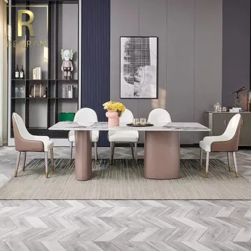 Modern 8 Seater White Marble Top Dining Table Set