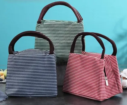 Striped Insulated Lunch Bag - Reusable Shell Design