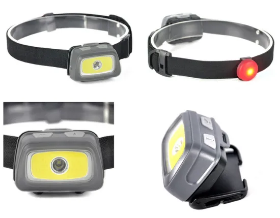 Multifunctional COB Running Light XPE LED Powerful 3AAA battery Headlamp With Rear Light & Whistle