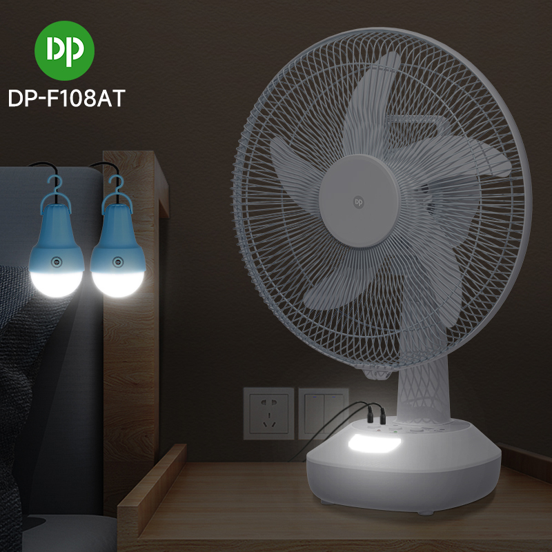 Rechargeable 14 inch Electric Oscillating Solar Fan with Light and Bulbs