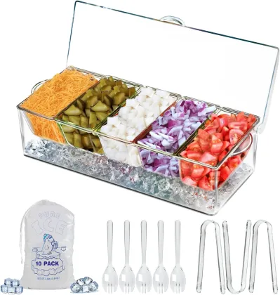 Ice Chilled 5 Compartment Condiment Server with Lid