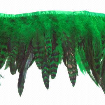 Chinchilla Schlappen Fringe, Made in Green Chicken Feather, with 15cm-20cm Width