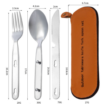 Stainless Steel 3-in-1 Detachable Cutlery Set for Portable Travel and Camping