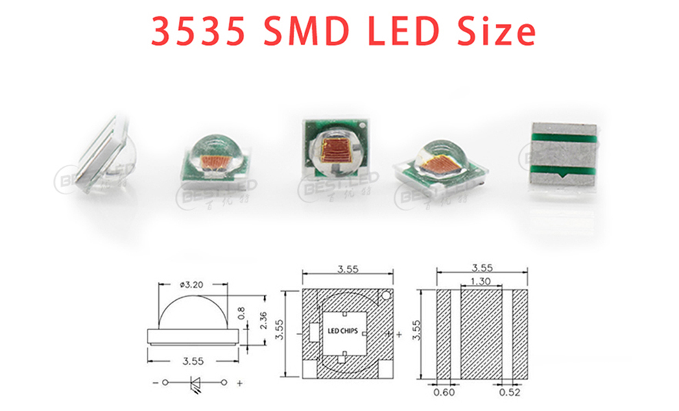 Size of Super bright Red SMD LED 620nm LED High power 3535 LED 700mA 3W Red LED