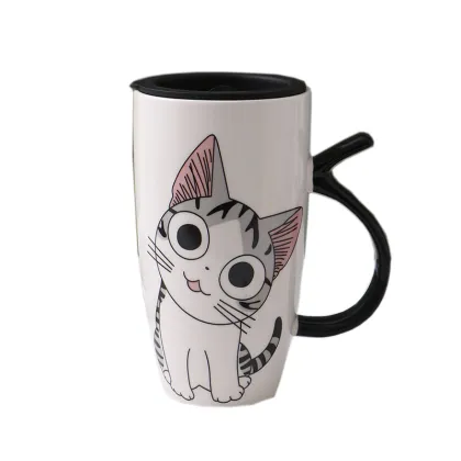 650ML Cartoon Mug with Lid - Ceramic Breakfast Milk Tea Cup