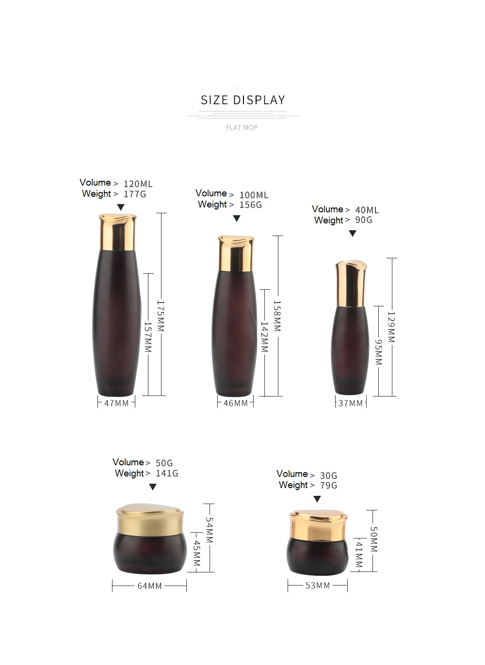 Brown Cosmetic glass bottle with golden caps