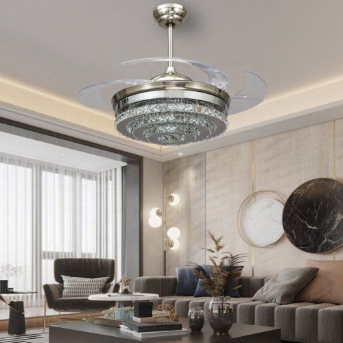 Ventilateur de plafond en cristal de luxe K9 avec des lustres