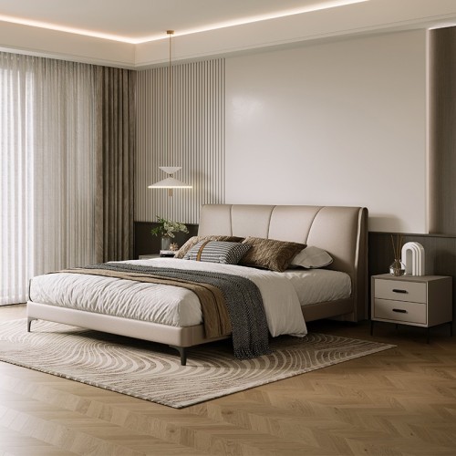 Modern Platform Bed with Upholstered Headboard