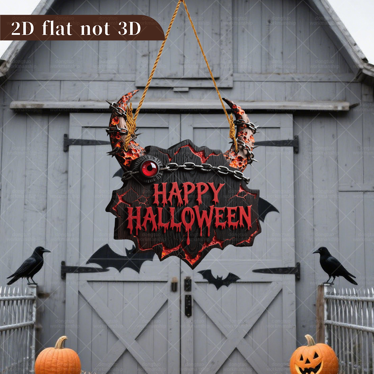 Halloween Demon Eyeball Wooden Door Hanger
