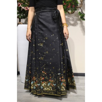 Falda Hanfu con mariposa dorada y flores de seda Heritage