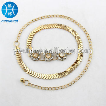 gold chain belt with rhinestone for women