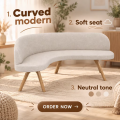 European Curved Sofa Fabric Upholstered Seating Wooden Legs Living Room Bedroom Hotel Apartment