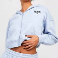 Sweat à capuche féminine courte à fermeture éclair en gros logo personnalisé