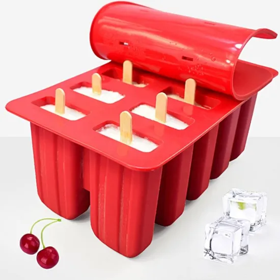 DIY 10-Cavity Silicone Ice Pop Molds with 12 Wooden Sticks