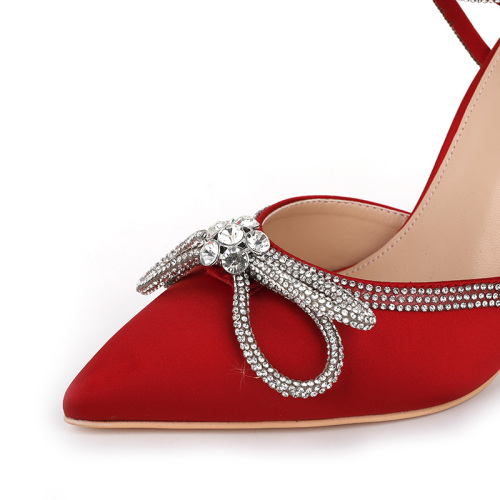 Pointed-Toe Rhinestone Bow Backless Heels