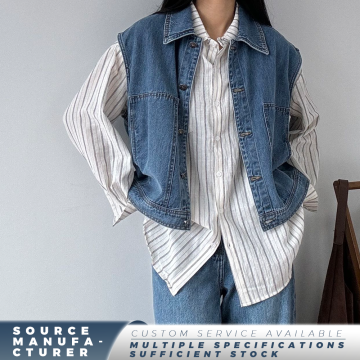 Trendy Women's Denim Vest with Distressed Details