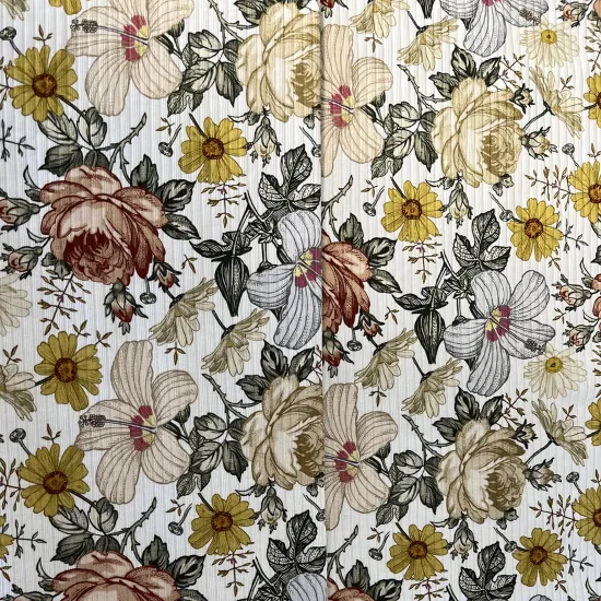 95% Cotton 5% Spandex Knit Rib Floral Print Stretch Women's Clothing