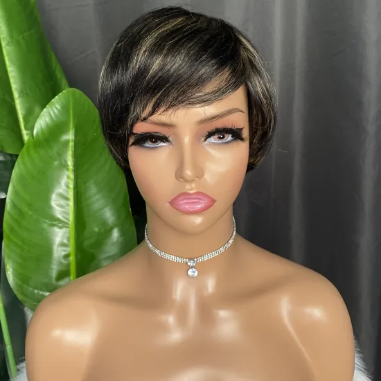 100% Brazilian Raw Remy Human Hair Pixie Cut Straight Wig for Black Women