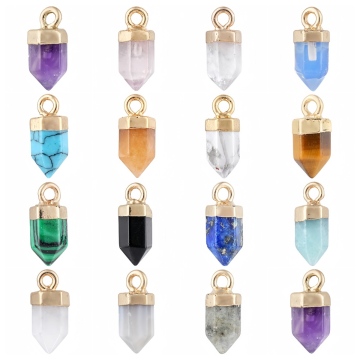 Gemstone Hexagonal Pendant Natural Stone 6x10MM Hexagon Charm Pendant for Diy Jewelry Making Crystal Hexagon Pendant Gold