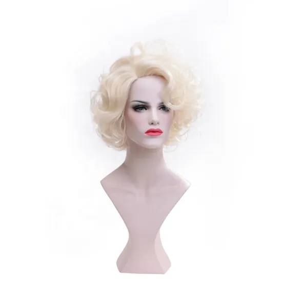 wholesale fluffy Synthetic wigs loose wave hair white and light yellow short Wig synthetic hair wigs for wmen