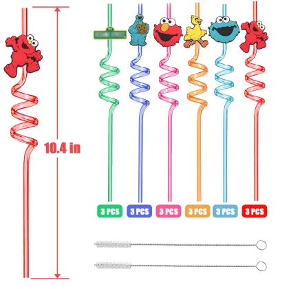 Hot Selling Sesame Friends Street Cartoon Party Straws - Plastic and Rubber Party Supplies