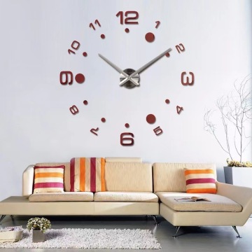 Modern Large 3D Wall Clock with Mirror Stickers for Home Office Decor - DIY