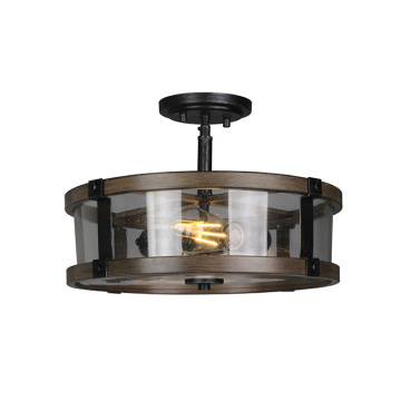 Wood Living Room Light 60W Vintage Drum-style Wood Ceiling Light Supplier