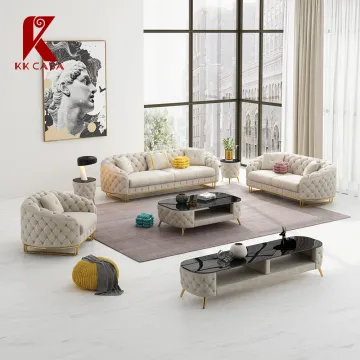 High Quality Velvet Fabric Luxury Sofa Set - Modern Chesterfield 1+2+3 Seater