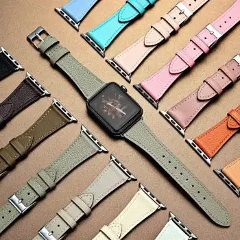 Luxury Leather Apple Watch Band: Slim Genuine Western Style with Sublimation Print, 44mm to 45mm Smart Solo Loop and Beaded Strap Series 8