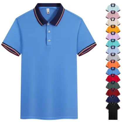 High Quality Men's Business Striped Polyester Polo T-Shirt