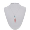 Cherry Quartz Feather Hexagonal Prism Pendant Choker Necklace