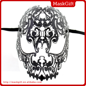 Halloween Design~ Venetian Style Shiny Black Metal Laser Cut Masquerade Party Skull Masks MG004A-BK